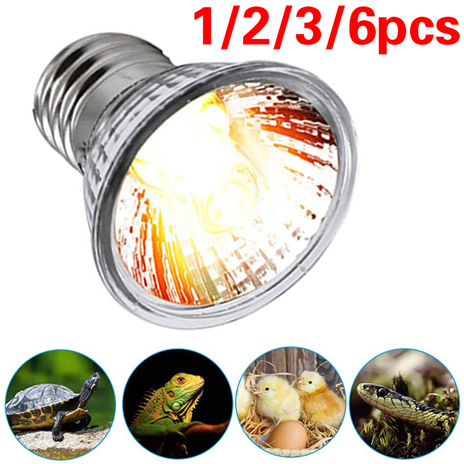 1/2/3/6pcs 25W/50W/75W Reptile Heat Light Bulbs, Tortoise Light Bulbs, Full Spectrum Sunlight Bulb, E27 Tortoise Heat Bulb for Lizard Reptiles Amphibian Lizard Tanks Aquarium
